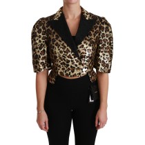 Dolce & Gabbana Gold Leopard Print Kurzarm Blazer