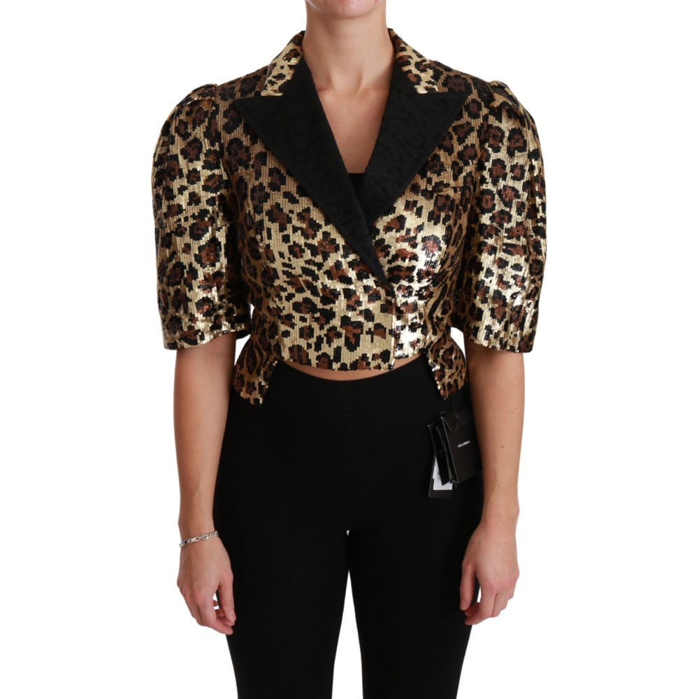Dolce & Gabbana Gold Leopard Print Kurzarm Blazer