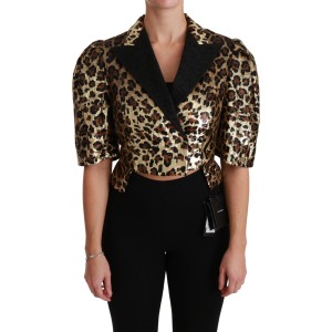 Dolce & Gabbana Gold Leopard Print Kurzarm Blazer