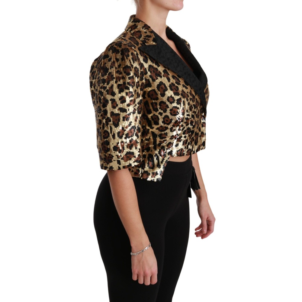 Dolce & Gabbana Gold Leopard Print Kurzarm Blazer