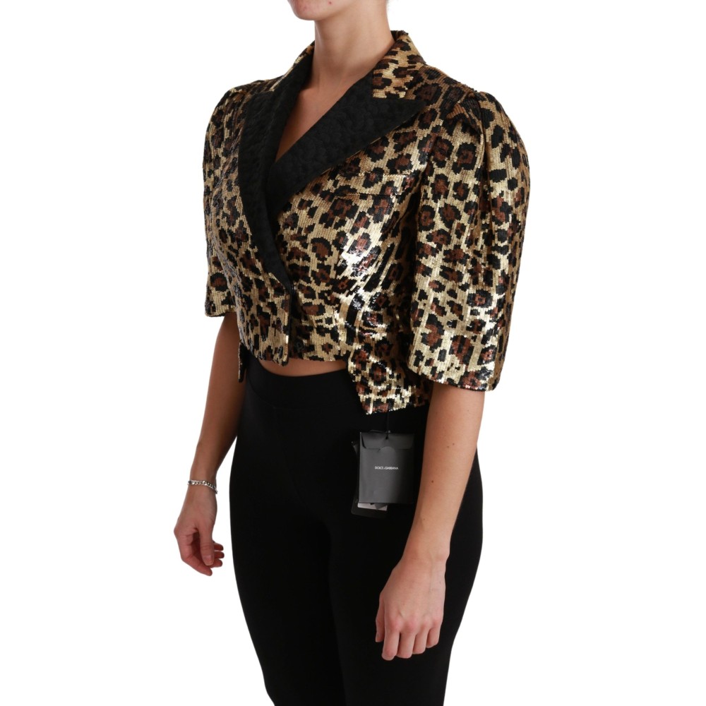 Dolce & Gabbana Gold Leopard Print Kurzarm Blazer