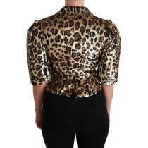 Dolce & Gabbana Gold Leopard Print Kurzarm Blazer