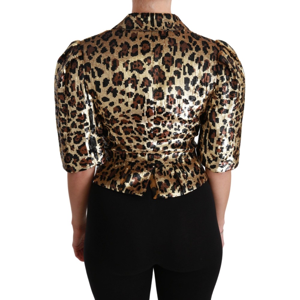 Dolce & Gabbana Gold Leopard Print Kurzarm Blazer