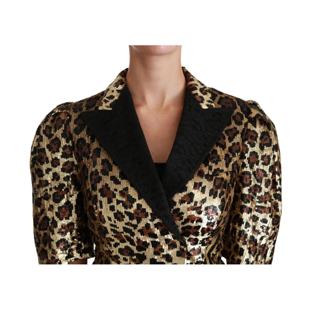 Dolce & Gabbana Gold Leopard Print Kurzarm Blazer