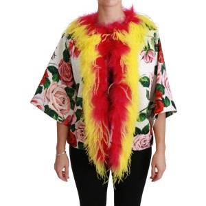 Dolce & Gabbana Elegante florale Cape-Jacke mit Pelzdetails
