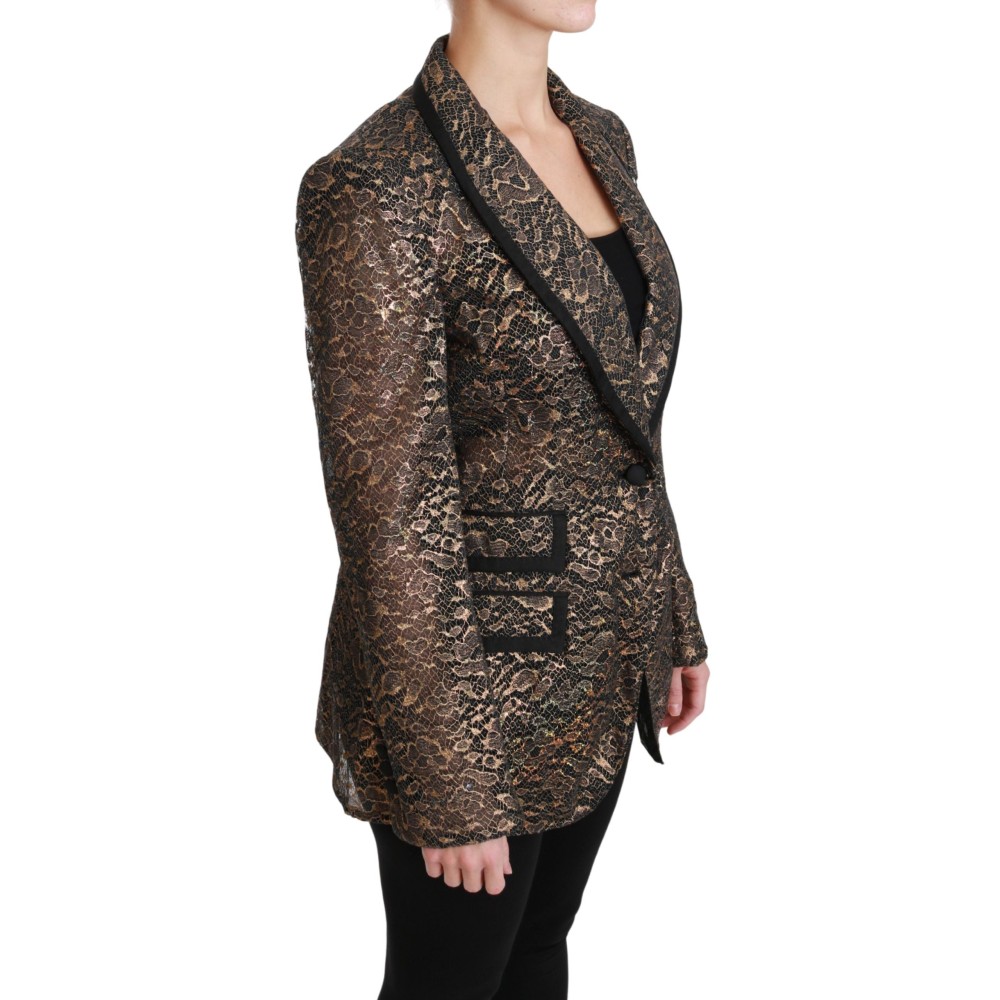 Dolce & Gabbana Elegante Gold Floral Spitze Blazer Jacke