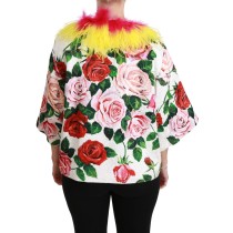 Dolce & Gabbana Elegante florale Cape-Jacke mit Pelzdetails
