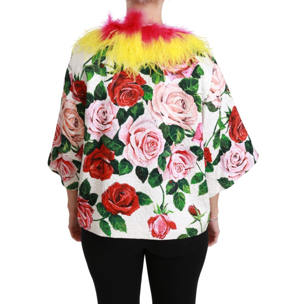 Dolce & Gabbana Elegante florale Cape-Jacke mit Pelzdetails