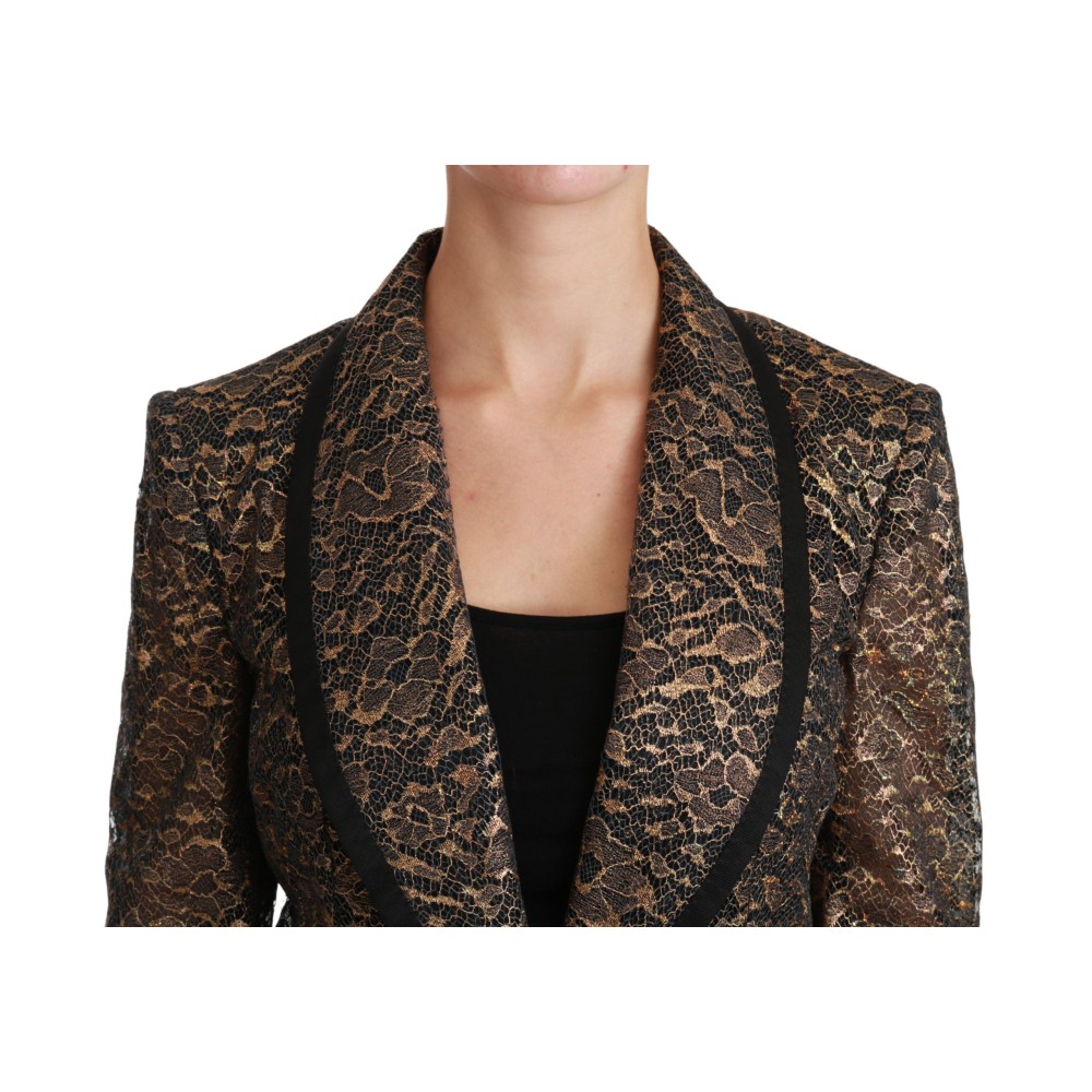 Dolce & Gabbana Elegante Gold Floral Spitze Blazer Jacke