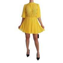Dolce & Gabbana Minikleid aus Seide mit Plissee in A-Linie in Sunshine Yellow