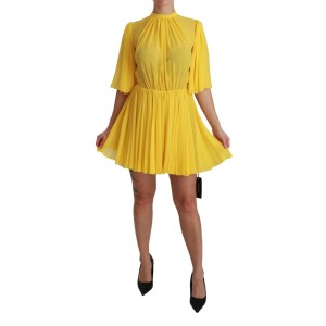 Dolce & Gabbana Minikleid aus Seide mit Plissee in A-Linie in Sunshine Yellow