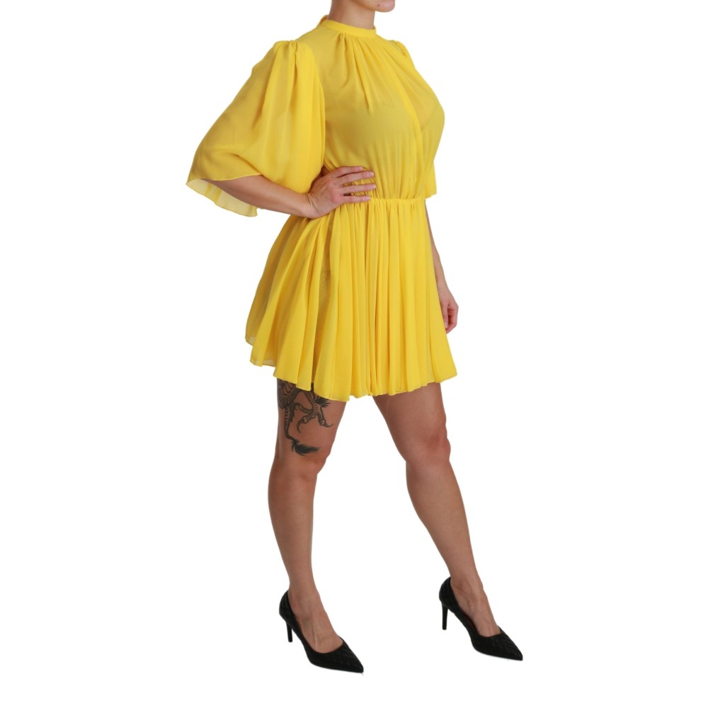 Dolce & Gabbana Minikleid aus Seide mit Plissee in A-Linie in Sunshine Yellow
