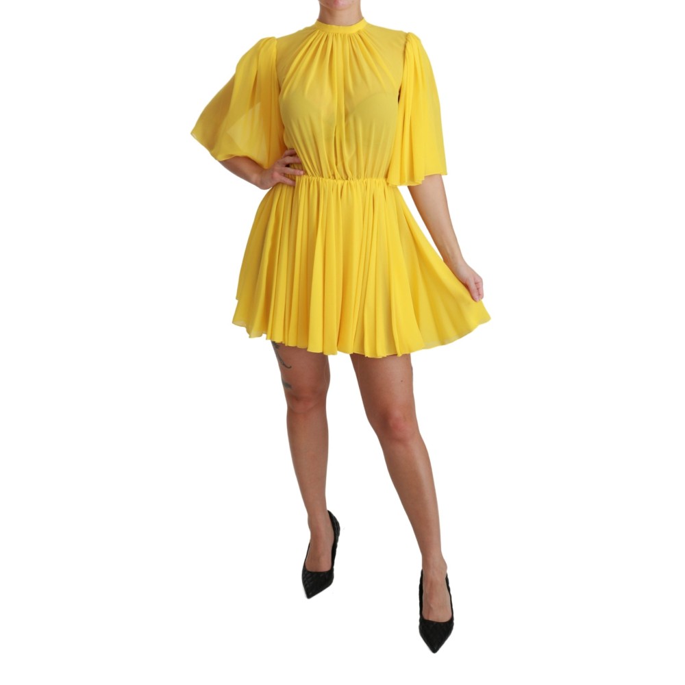 Dolce & Gabbana Minikleid aus Seide mit Plissee in A-Linie in Sunshine Yellow