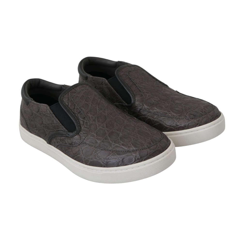 Dolce & Gabbana Elegante Loafers aus grauem Kaimanleder
