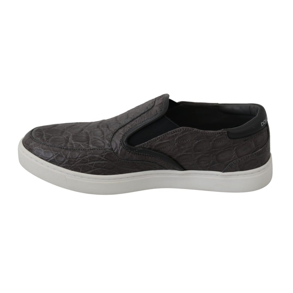 Dolce & Gabbana Elegante Loafers aus grauem Kaimanleder
