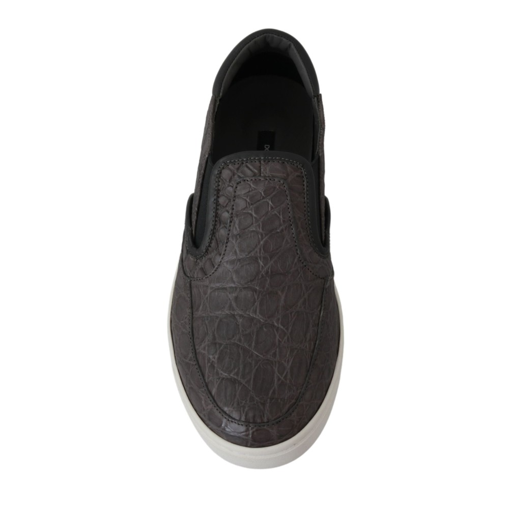 Dolce & Gabbana Elegante Loafers aus grauem Kaimanleder