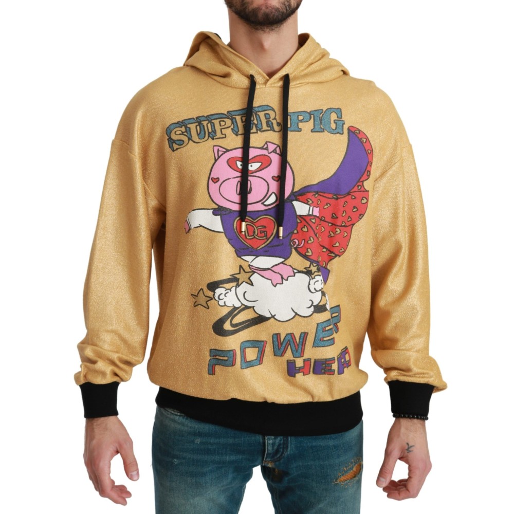Dolce & Gabbana Exquisiter goldener Baumwollpullover mit Kapuze