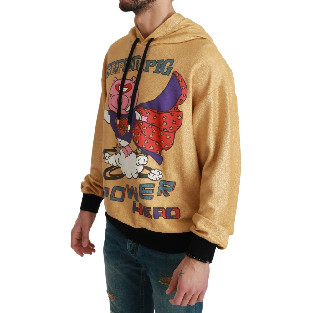 Dolce & Gabbana Exquisiter goldener Baumwollpullover mit Kapuze