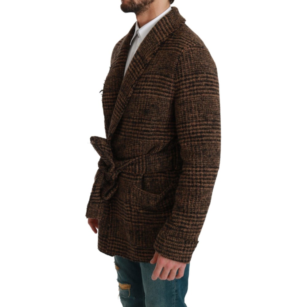 Dolce & Gabbana Elegante braune Jacke mit Gürtel und Alpakamischung