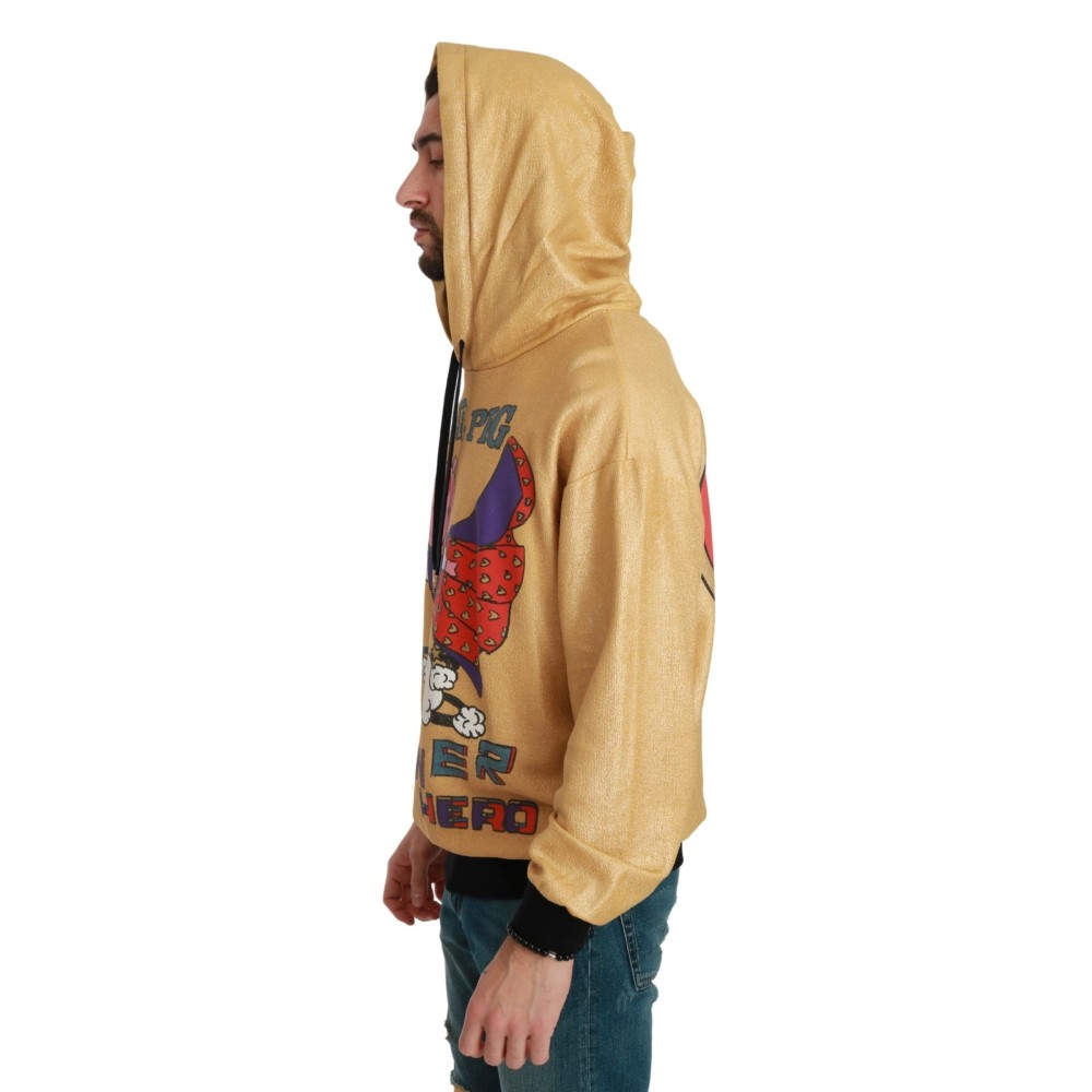 Dolce & Gabbana Exquisiter goldener Baumwollpullover mit Kapuze