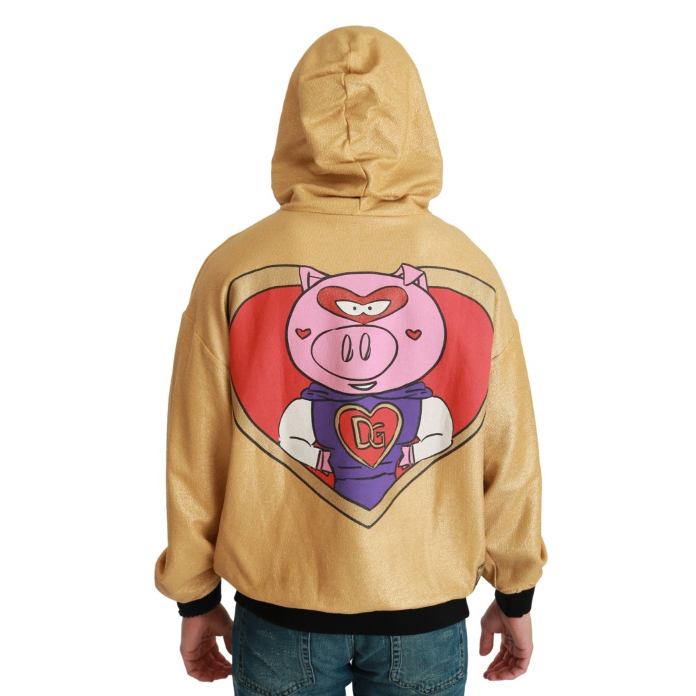 Dolce & Gabbana Exquisiter goldener Baumwollpullover mit Kapuze