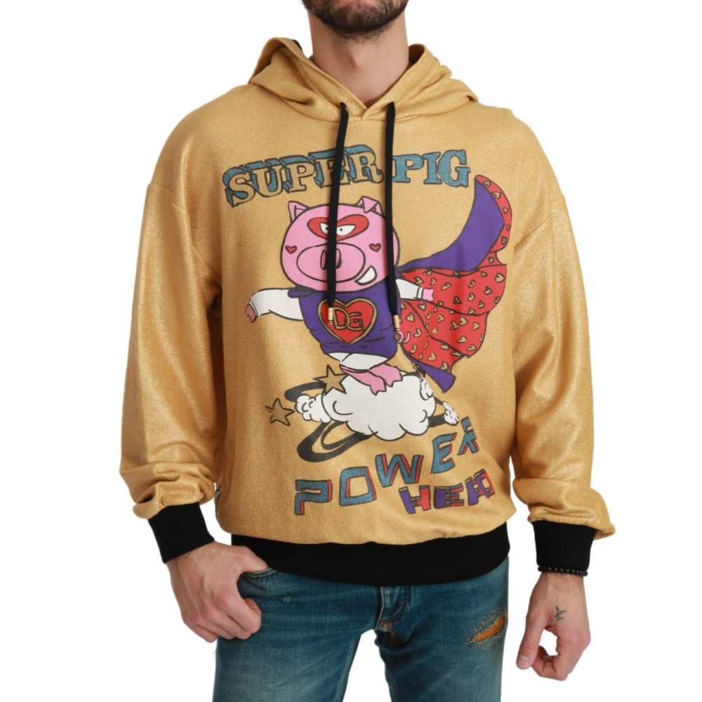 Dolce & Gabbana Exquisiter goldener Baumwollpullover mit Kapuze