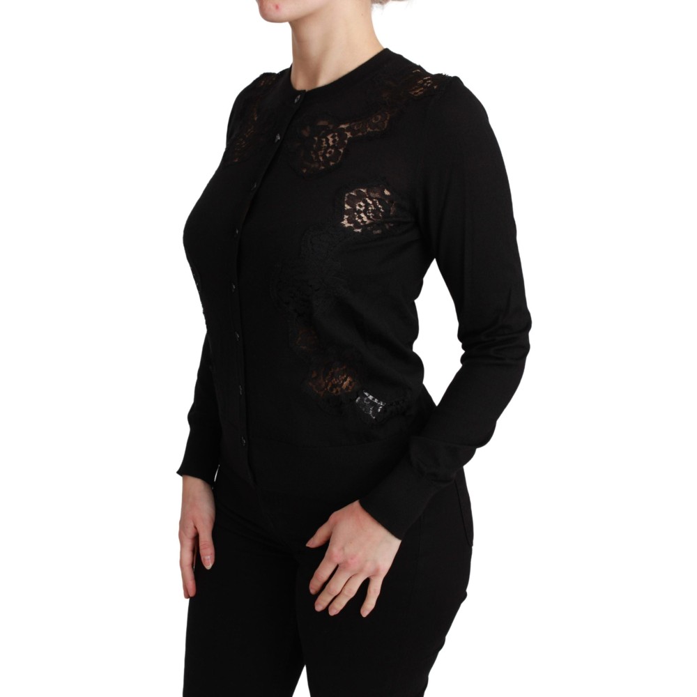 Dolce & Gabbana Elegante Strickjacke aus Kaschmir-Seiden-Mischung mit Spitze