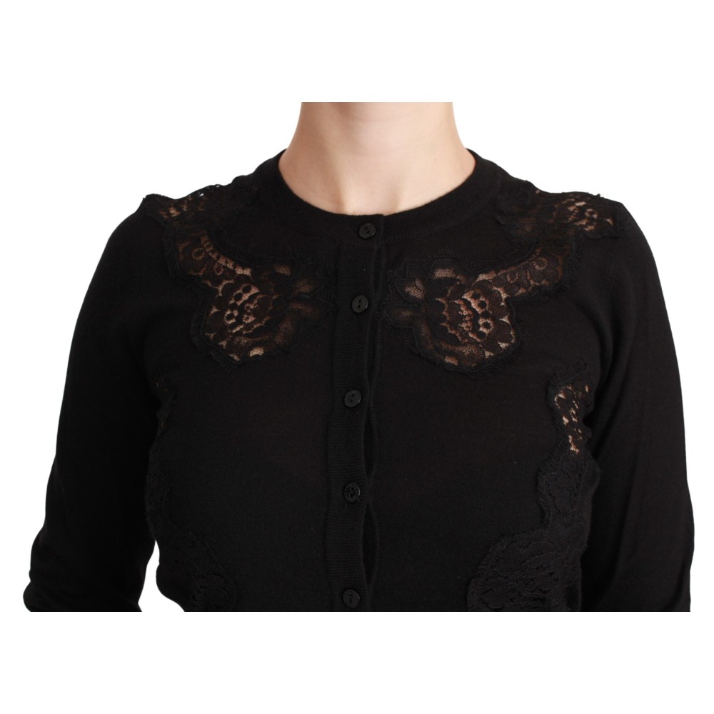 Dolce & Gabbana Elegante Strickjacke aus Kaschmir-Seiden-Mischung mit Spitze