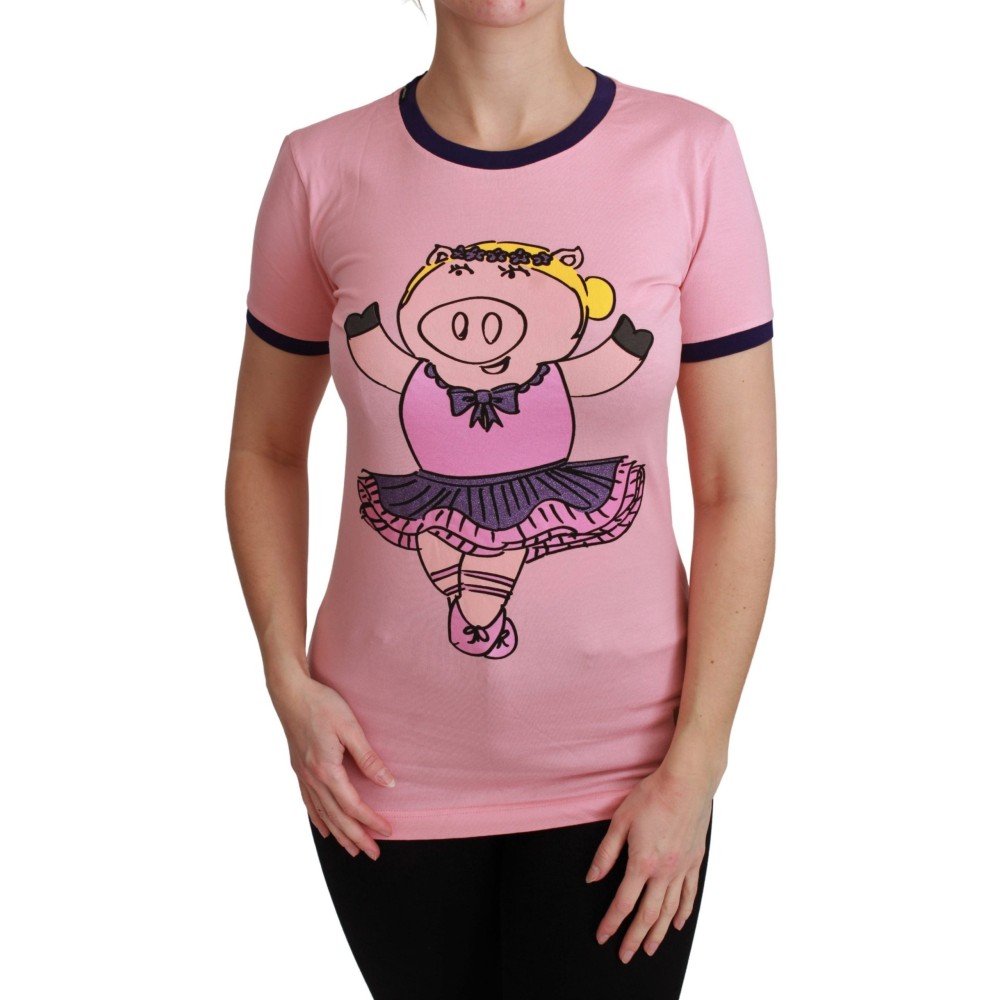 Dolce & Gabbana Rosa T-Shirt mit Rundhalsausschnitt Jahr des Schweins
