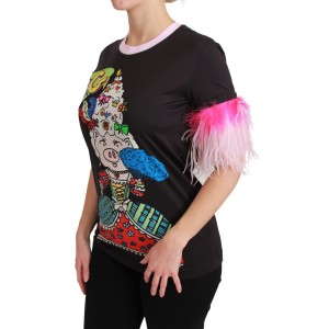 Dolce & Gabbana Rosa T-Shirt mit Rundhalsausschnitt Jahr des Schweins