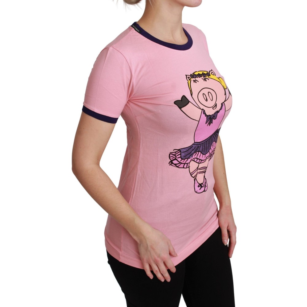 Dolce & Gabbana Rosa T-Shirt mit Rundhalsausschnitt Jahr des Schweins