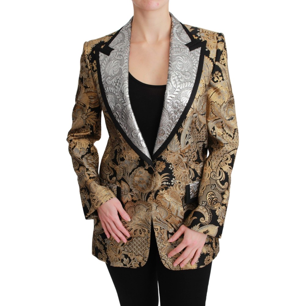 Dolce & Gabbana Eleganter goldener Jacquard-Blazer mit Blumenmuster