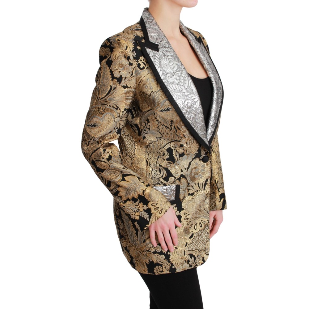 Dolce & Gabbana Eleganter goldener Jacquard-Blazer mit Blumenmuster