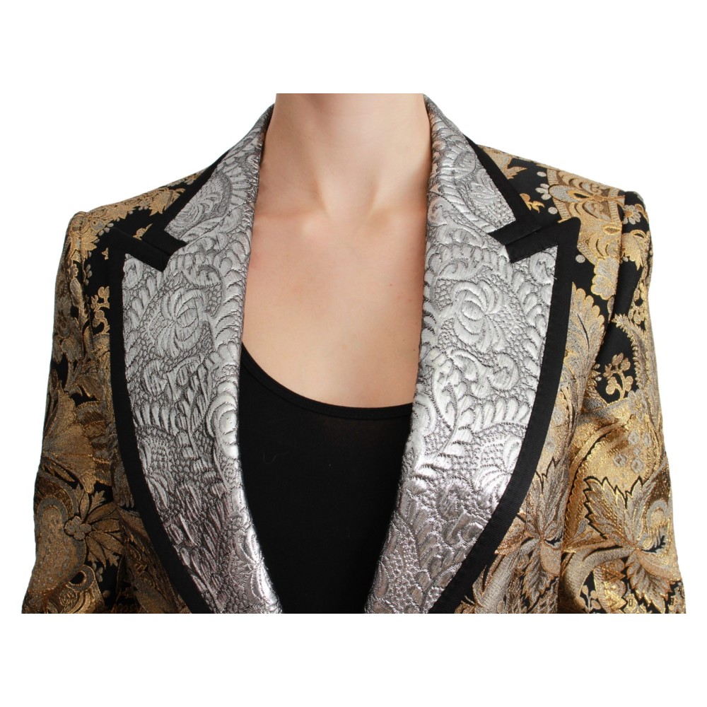 Dolce & Gabbana Eleganter goldener Jacquard-Blazer mit Blumenmuster