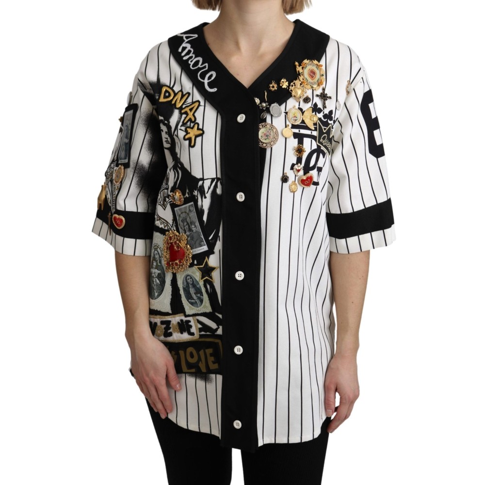 Dolce & Gabbana Elegante gestreifte Bluse mit V-Ausschnitt und Charme