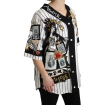 Dolce & Gabbana Elegante gestreifte Bluse mit V-Ausschnitt und Charme