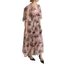 Dolce & Gabbana Elegantes Rosa Bengalkatzen-Print Maxikleid in A-Linie