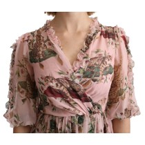 Dolce & Gabbana Elegantes Rosa Bengalkatzen-Print Maxikleid in A-Linie