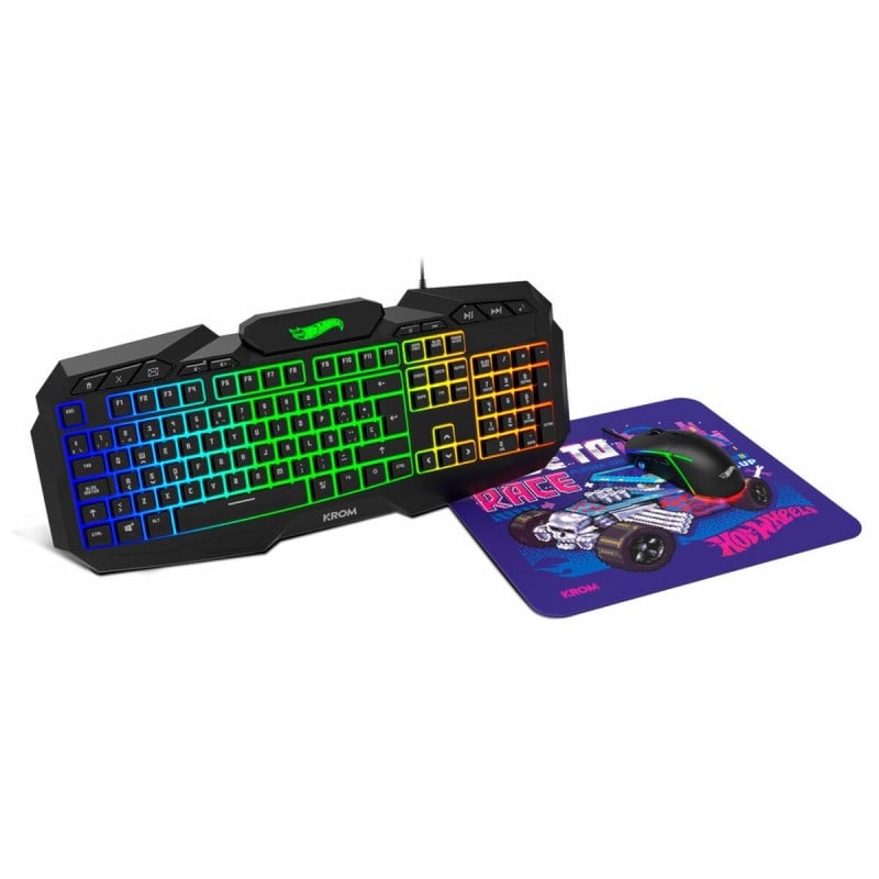 Clavier et Souris Gaming Krom HOTWHEELS Espagnol Qwerty