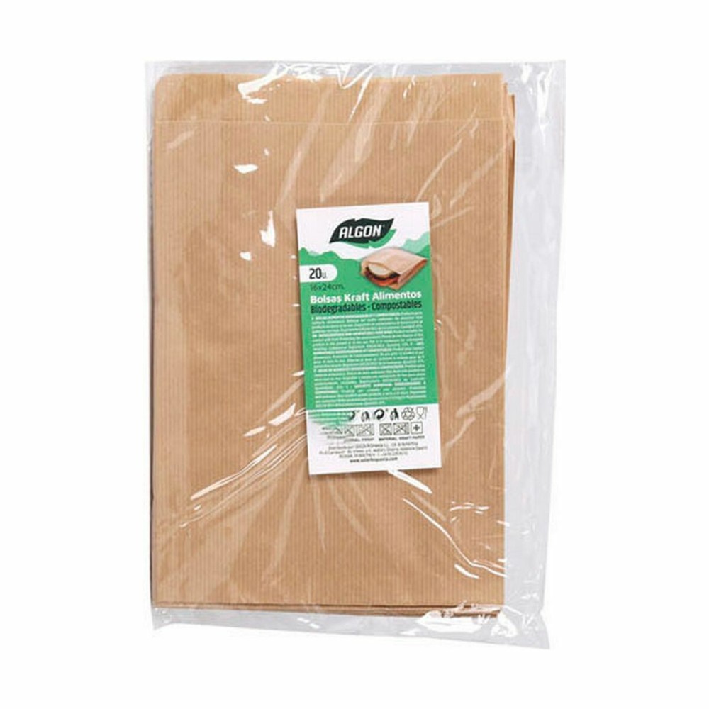 Ensemble de sac alimentaire réutilisable Algon papier kraft 16 x 24 cm Produits à usage unique 20 Pièces (24 Unités)