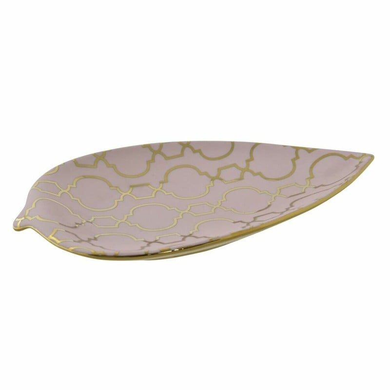 Centre de Table DKD Home Decor 27,5 x 16 x 3 cm Rose Doré Oriental Chrome Feuille d'une plante