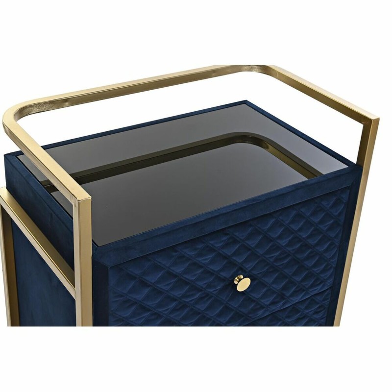 Table de Nuit DKD Home Decor 60 x 35 x 74 cm Verre Bleu Doré