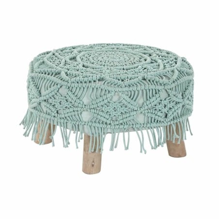 Repose-pied DKD Home Decor 53 x 53 x 31 cm Naturel Bois Marron Vert 50 x 50 x 30 cm Macramé Boho