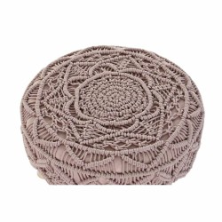 Repose-pied DKD Home Decor Naturel Rose clair Bois Boho Macramé 53 x 53 x 31 cm