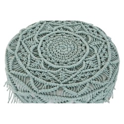 Repose-pied DKD Home Decor 53 x 53 x 31 cm Naturel Bois Marron Vert 50 x 50 x 30 cm Macramé Boho