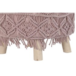 Repose-pied DKD Home Decor Naturel Rose clair Bois Boho Macramé 53 x 53 x 31 cm