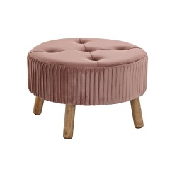 Footrest DKD Home Decor Natural Wood Velvet Light Pink (61 x 61 x 38 cm)