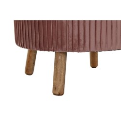 Footrest DKD Home Decor Natural Wood Velvet Light Pink (61 x 61 x 38 cm)