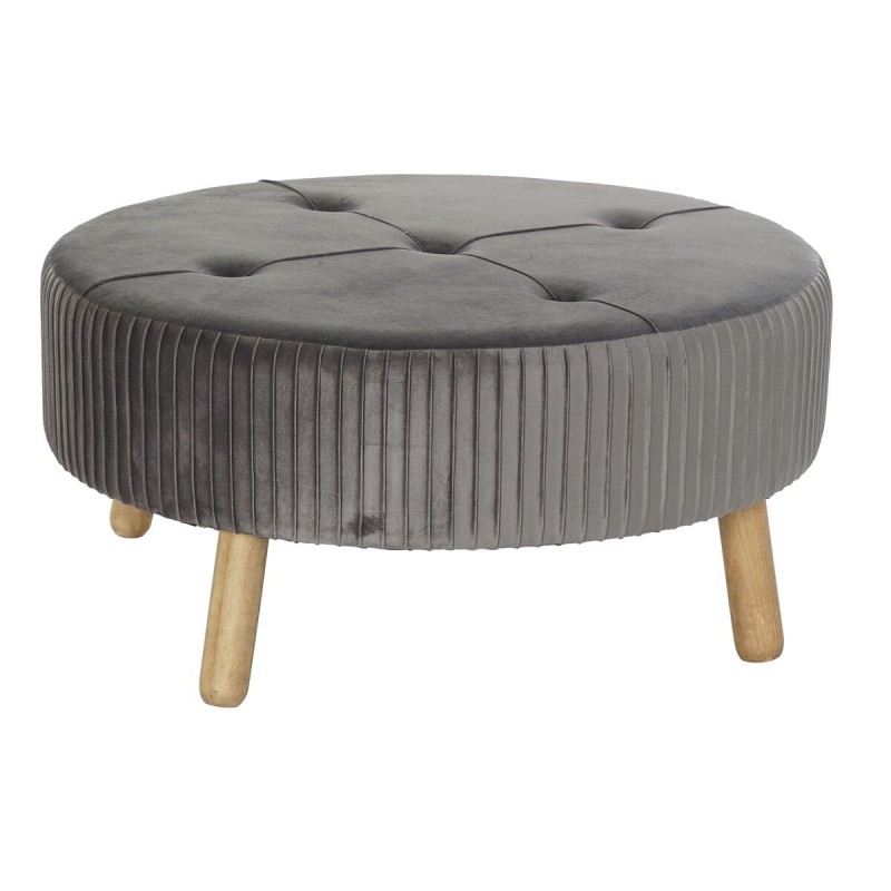 Repose-pied DKD Home Decor 80 x 80 x 38 cm Scandi Gris Bois Velours Gris foncé Velvet