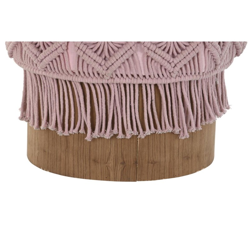 Repose-pied DKD Home Decor 43 x 43 x 51 cm Bois Marron Rose clair Macramé Boho